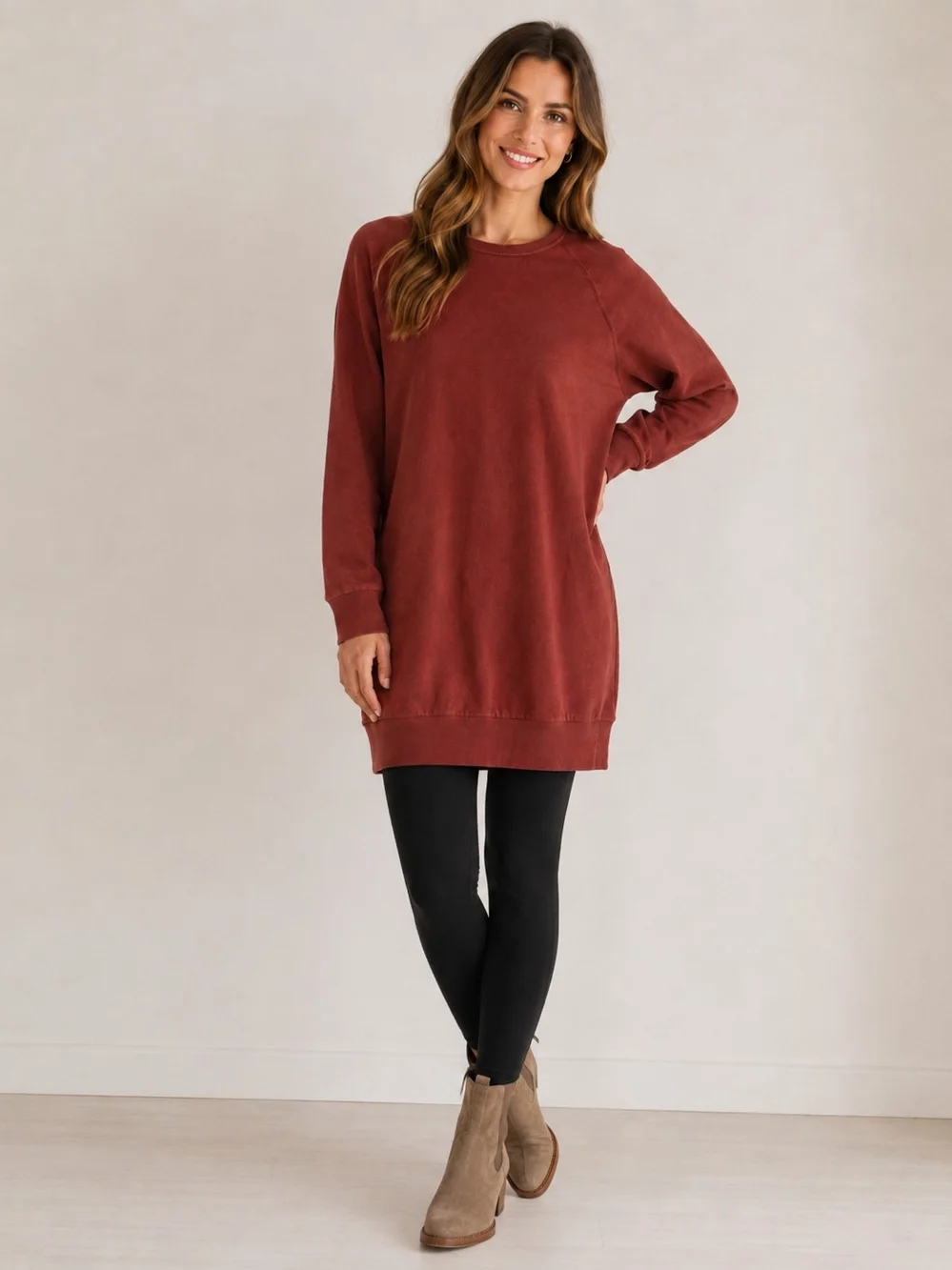 GAP Washed Rust Long-Sleeve Sweatshirt Dress